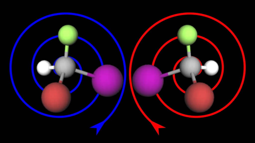 Je nachdem, ob die Atome in einem Molekül links- oder rechtshändig angeordnet sind, hat dieses ganz unterschiedliche Auswirkungen, beispielsweise in Medikamenten. (Abbildung vn Molekülen von Sagar Wadhwa, KIT) 