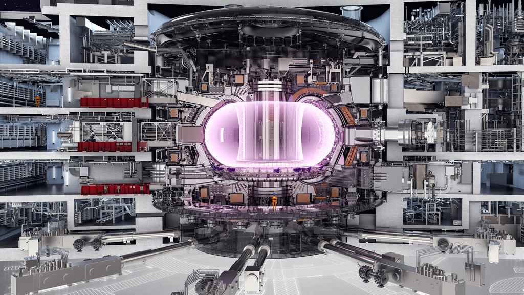 Querschnitt eines künftigen Fusionskraftwerks mit dem mehr als 100 Millionen Grad Celsius heißen Plasma